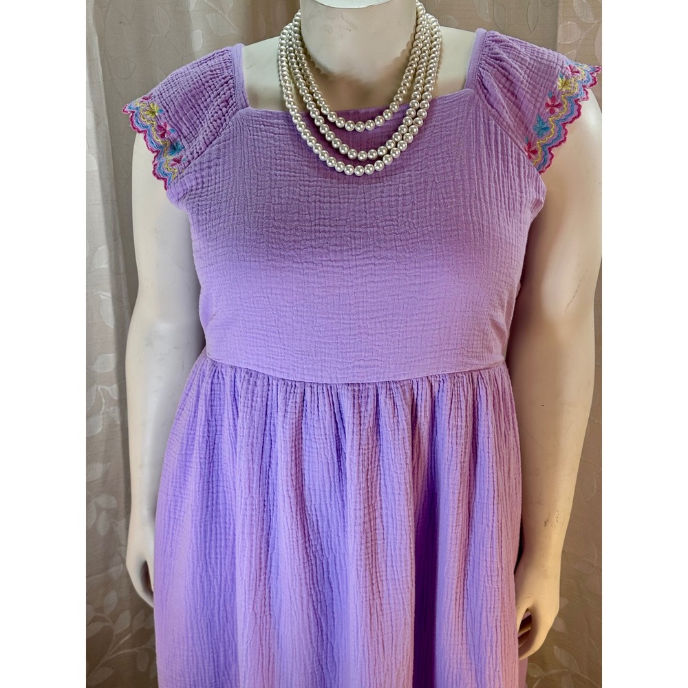 Lavender Purple Gauze Embroidered Flutter Sleeve Midi Dress Girls junior 16/18 - Picture 10 of 12